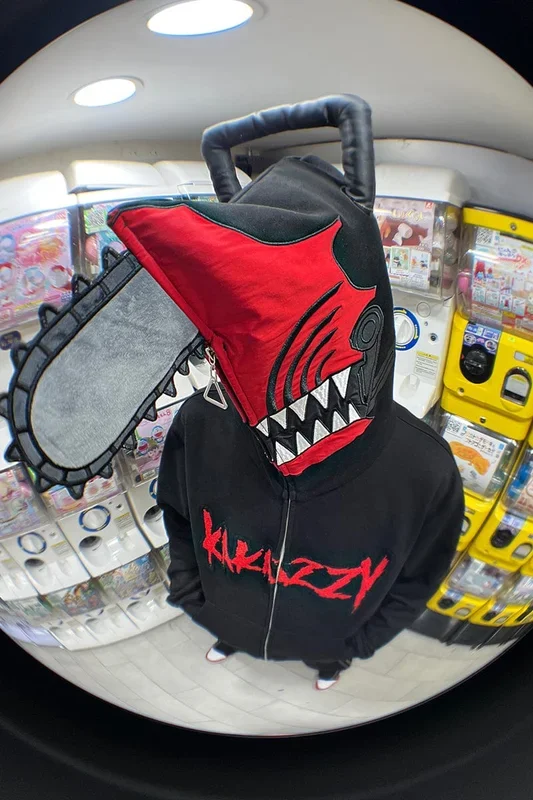 Man com capuz de zíper completo | Capuz de cosplay inspirado em anime feroz