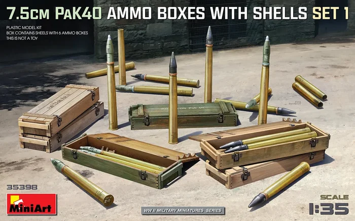 MiniArt 35398 1/35 7.5cm PaK40 Ammo Boxes with Shells Set 1 Model Kit