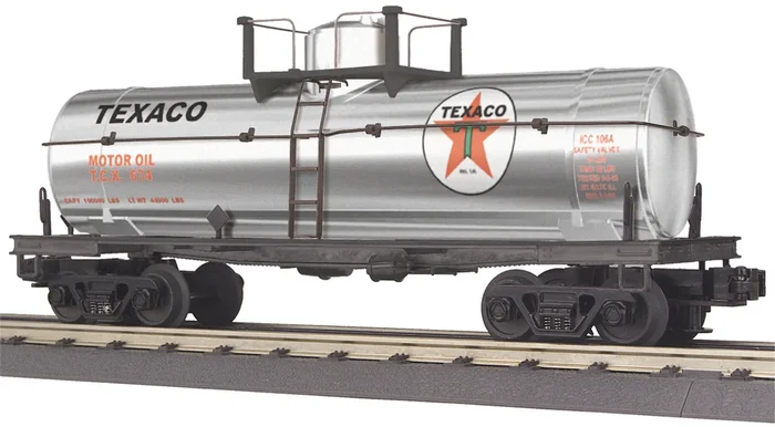 MTH RailKing 30-7379 O Gauge Single Dome Chrome Tank Car Texaco 674 – NOS