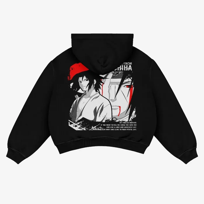 Naruto Itachi Uchiha Anime Hoodie พร้อมการออกแบบการต่อสู้ที่เข้มข้น
