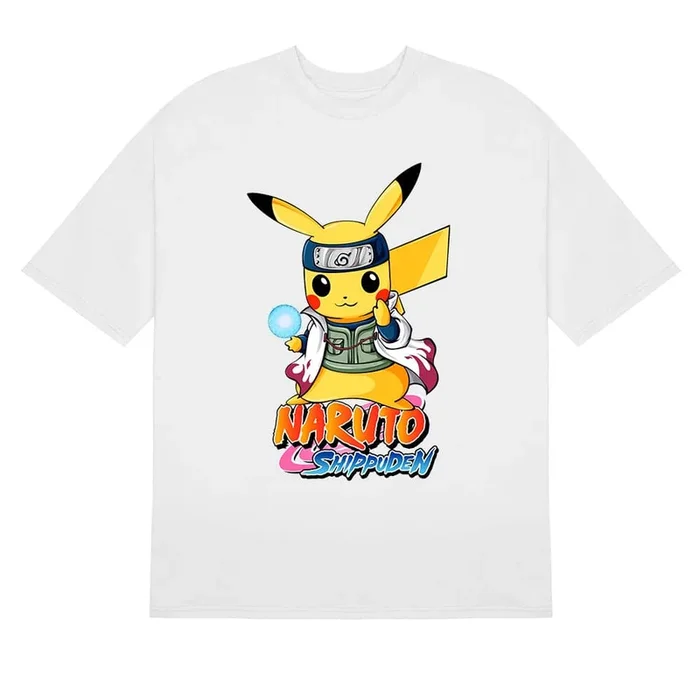 Naruto Shippuden Pikachu Ninja Crossover Graphic T -Shirt – Anime Mashup Apparel