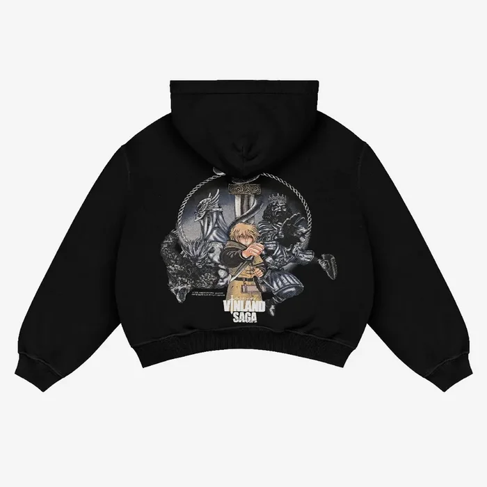 Offizieller Vinland Saga-Kapuzenpullover – Thorfinn Epic-Druck in Schwarz – Premium-Kapuzenpullover aus 360 GSM-Baumwolle