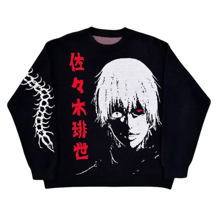 프리미엄 Kaneki Ken에서 영감을 얻은 풀 니트 스웨터-도쿄 구울 자카드 디자인