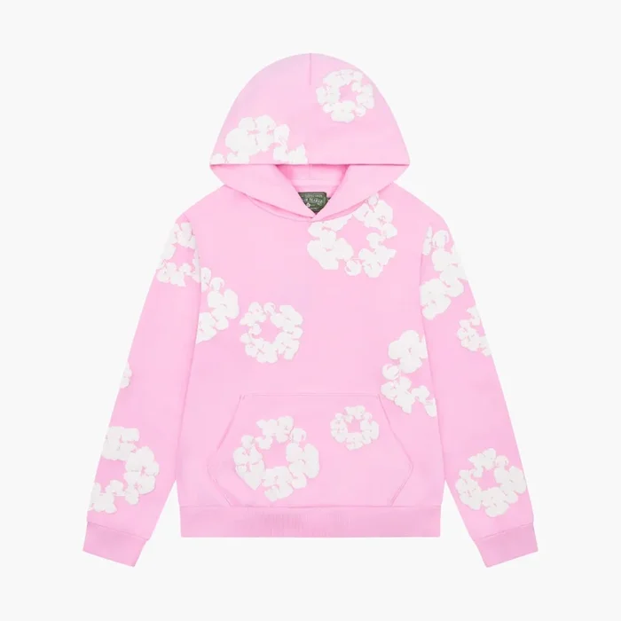 Pink “Cotton Wreath” Denim Tears Hoodie – White Floral Print Streetwear Pullover