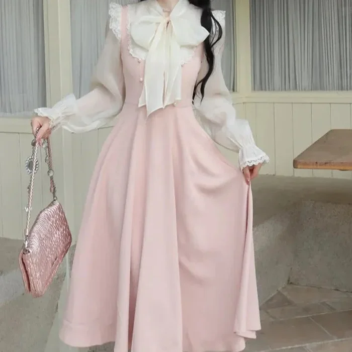 Pink White Vintage Fairytale Cottage Dress