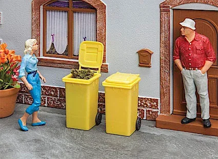 POLA 333225 G Gauge Yellow Refuse / Trash Bins 2 Pack