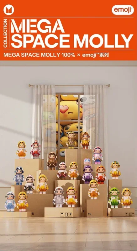 POPMART MEGA SPACE MOLLY 100% × emoji™ series blind box (กล่องละ 9 ชิ้น)