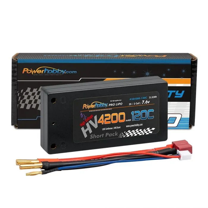 Powerhobby 2S 7.6V 4200mAh 120C Graphene + HV Shorty Lipo Battery Pack with Deans Plug