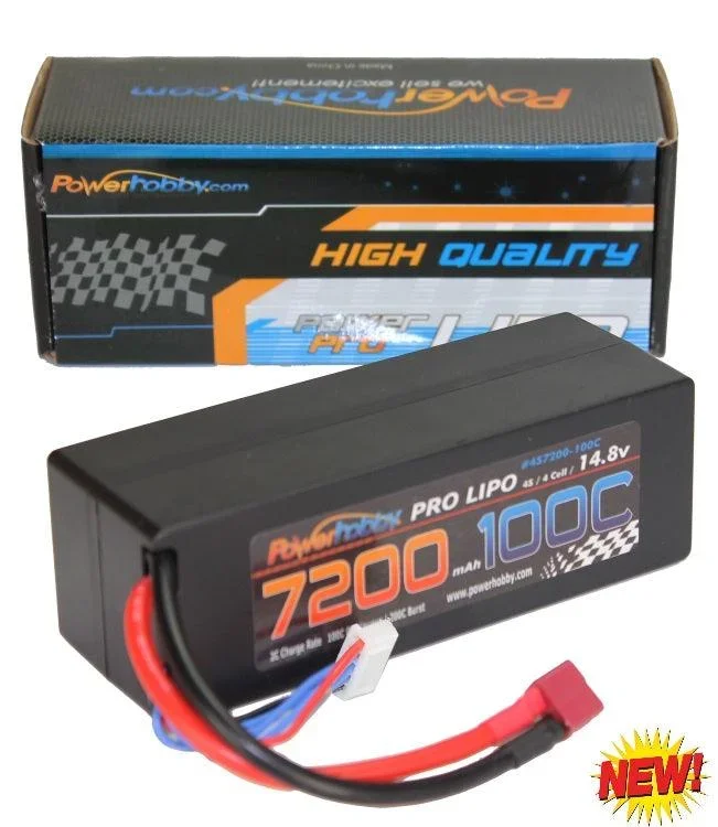 Powerhobby 4s 14.8v 7200mah 100c Lipo Battery w Deans Plug Hard Case 4-Cell
