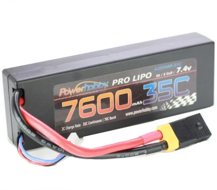Powerhobby 7600mAh 7.4V 2S 35C LiPo Battery with Hardwired XT60 Connector w/HC Adapter