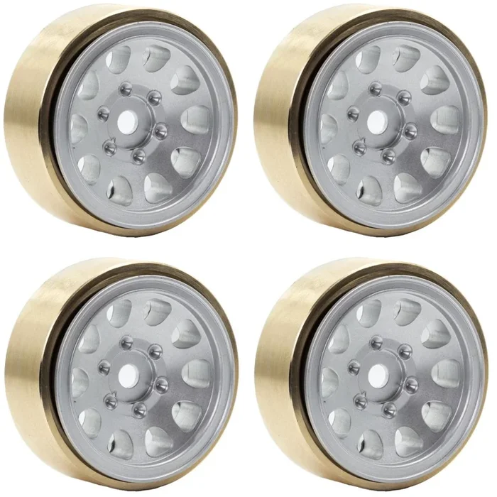 Powerhobby SCX24113 Silver Z5 Aluminum 1.0″ Rock Crawler Wheels with Brass Rings 4 Pack
