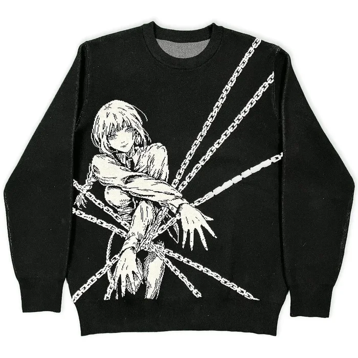 Premium Chainsaw Man-Inspired Knit Sweater – Makima Chains & Control Jacquard Design