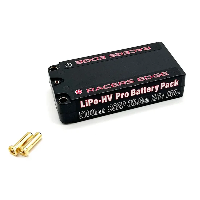 Racers Edge 5100mAh 2S 7.6V 130C Shorty Hard Case Lipo w/5mm Bullet PROLP51002S130