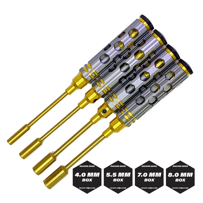 Racers Edge Premium Nut Driver Set Gold Ink Honeycomb Handle with Titanium Coated Tips (4pcs)