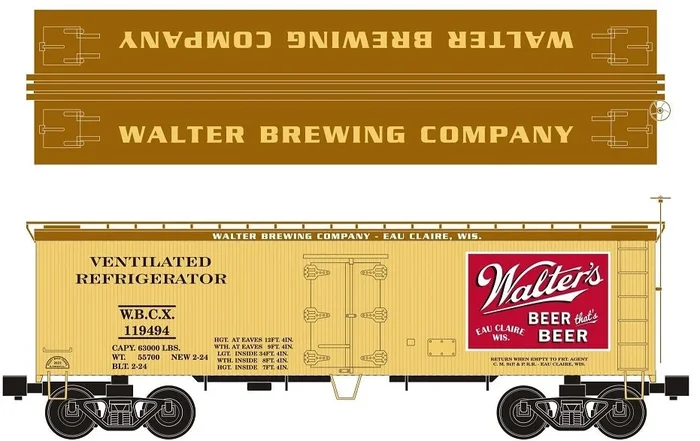 Ready Made Trains (RMT) 86192 O Scale 36′ Wood Side Reefer Car Walter’s Beer