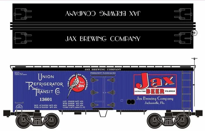 Ready Made Trains (RMT) 86199-93 O Scale 36′ Wood Side Reefer Car Jax Beer