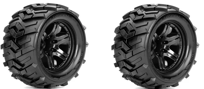 Roapex Morph 1/10 Monster Truck Tires Mounted on Black Wheels 0 Offset 12mm Hex