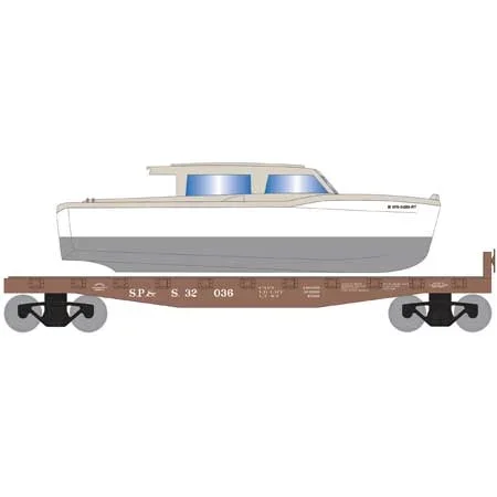 Roundhouse 1030 HO Scale 40′ Flatcar with White Boat SP&S 32036