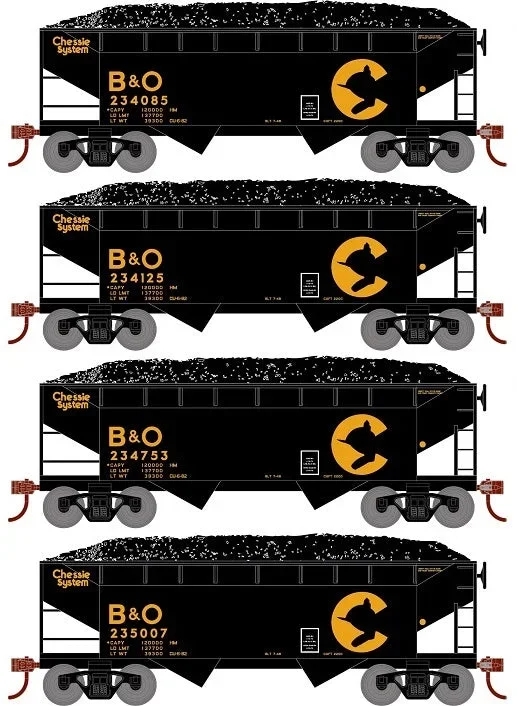 Roundhouse 1295 HO Scale 34′ Offset Open Hopper Chessie System B&O 4 Pack #1