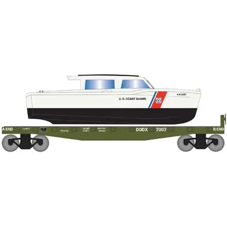 Roundhouse 2275 HO Scale 40′ Flatcar with Coast Guard Boat DODX 7007