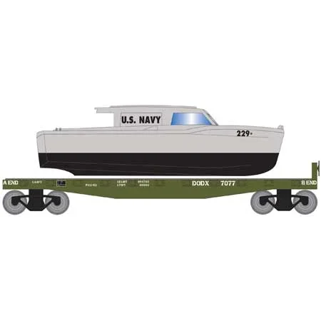 Roundhouse 2300 HO Scale 40′ Flatcar with Navy Boat DODX 7077