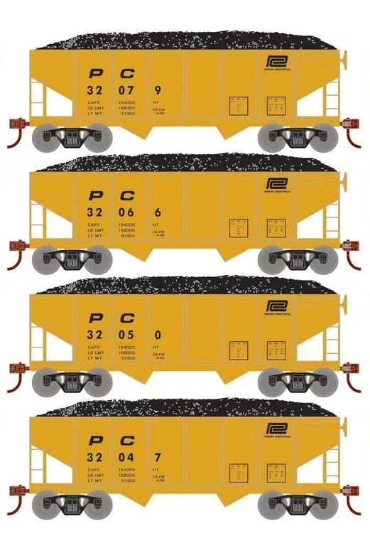 Roundhouse 50022 HO Scale 34′ Ribbed Hopper w/Load Penn Central PC 4-Pack #2