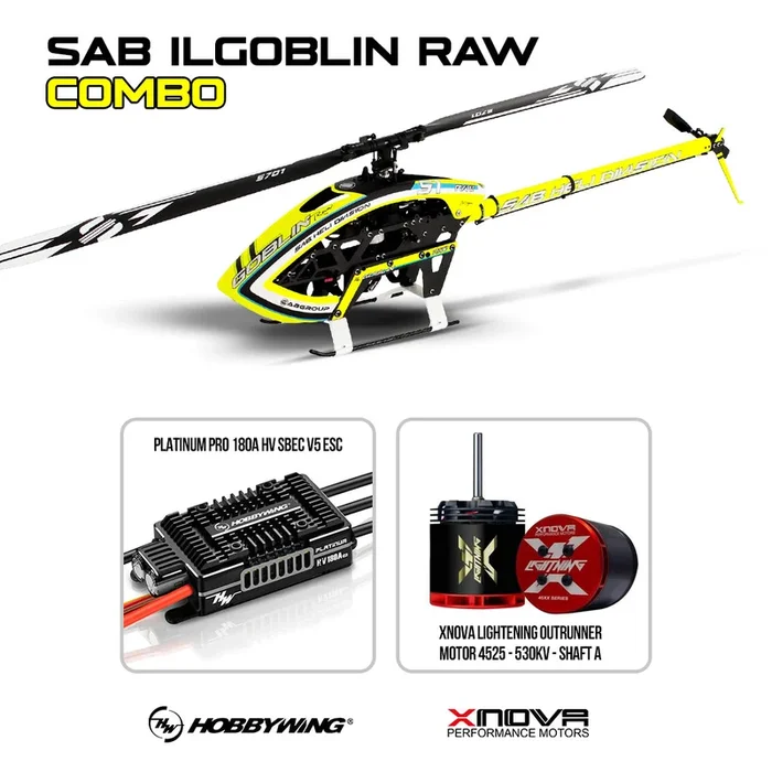 SAB ilGoblin 700 Raw with Xnova Motor4525 – 530KV and HobbyWing 180A HV SBEC V5 ESC Combo