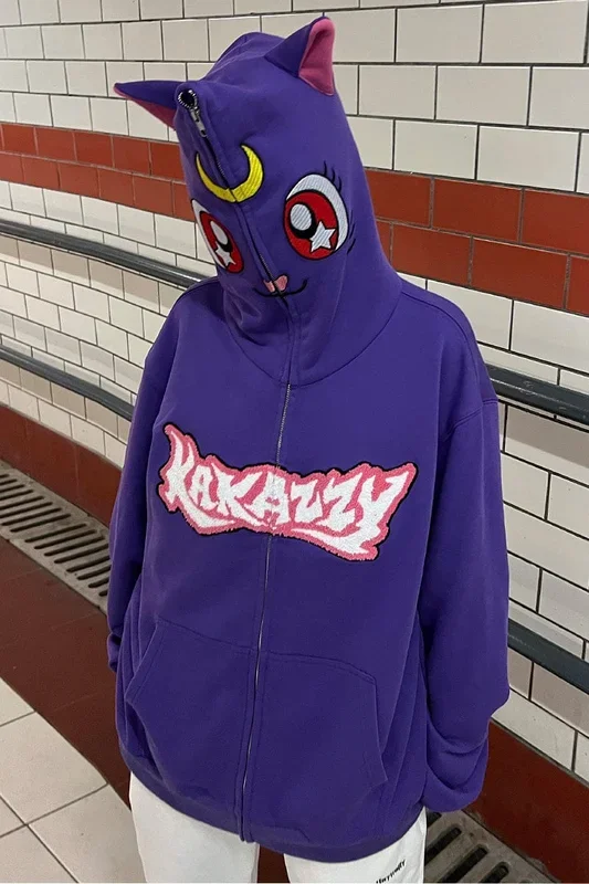 Sailor Moon Luna الكامل Zip Hoodie | هوديي تأثيري مستوحى من الرسوم المتحركة