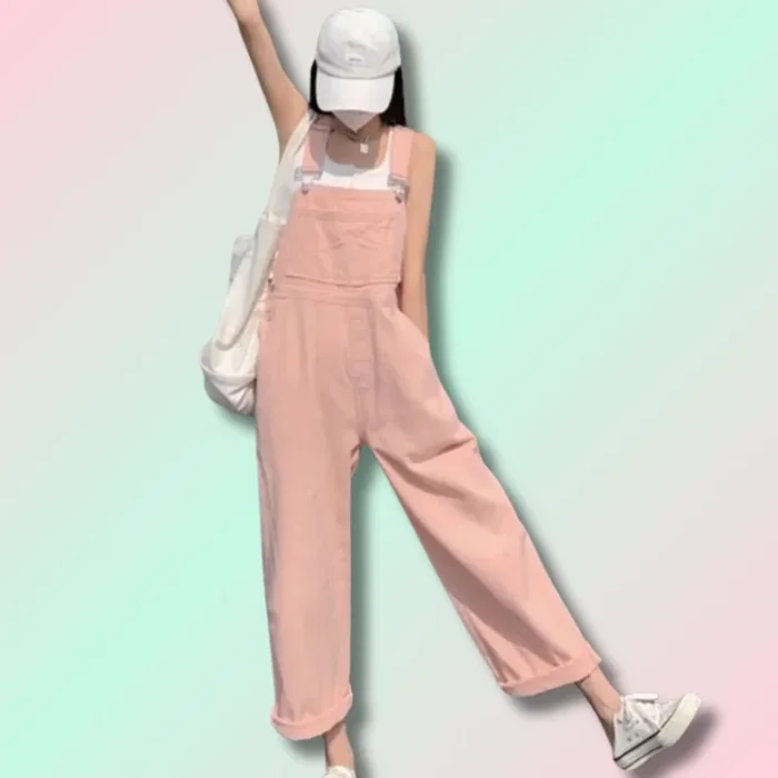 Salopette Rose en Denim Kawaii