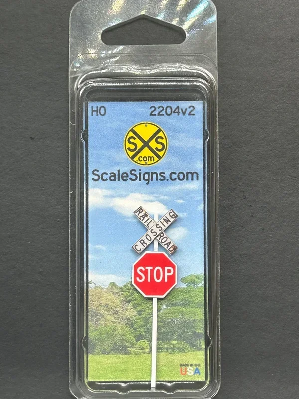 ScaleSigns HO-2204-v2 HO Scale Crossbucks with Heavy Rust and Stop Sign