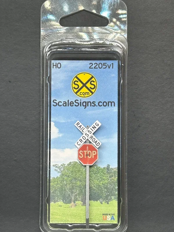 ScaleSigns HO-2205-v1 HO Scale New Crossbucks and with Rusty 30″ Stop Sign