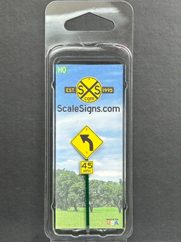 ScaleSigns HO-3001CL HO Scale Left Turn with 45mph Sign