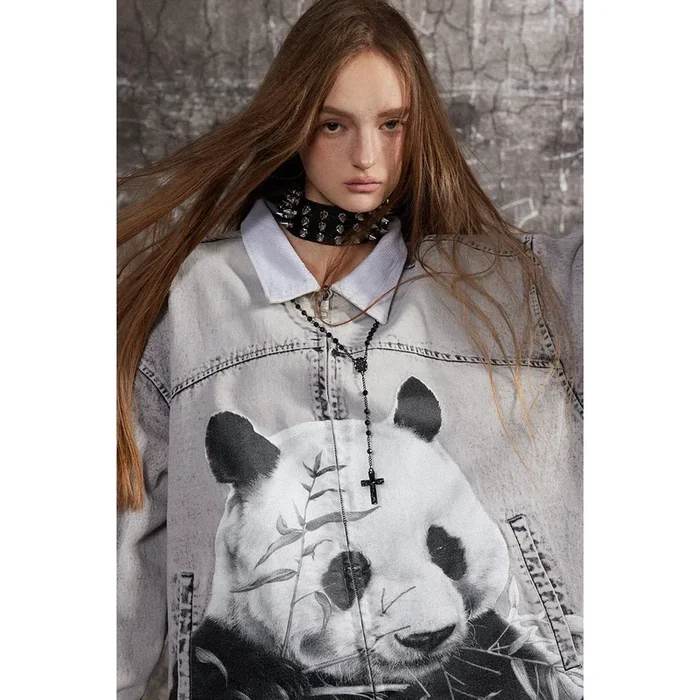 Shop Unique Panda Print Denim Chambray Jacket on Sale – Men’s and Women’s Long Sleeve Vintage Style