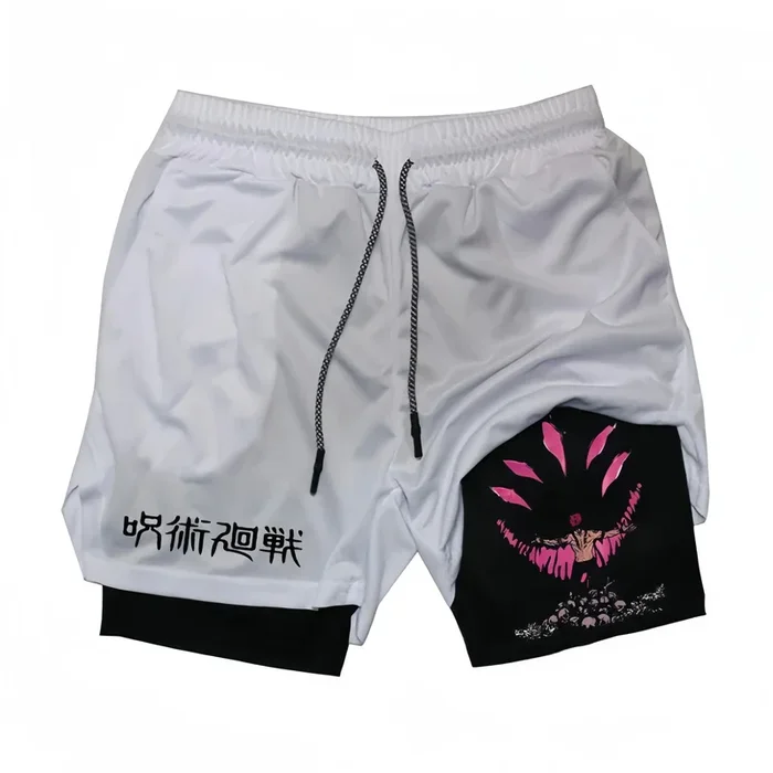 Short de sport avec doublure inspiré de Jujutsu Kaisen – Sukuna Cursed Energy Design
