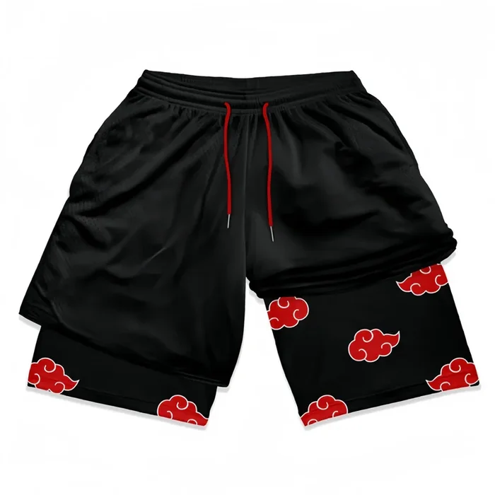 Shorts de ginástica inspirados em naruto com revestimento-design de nuvem akatsuki