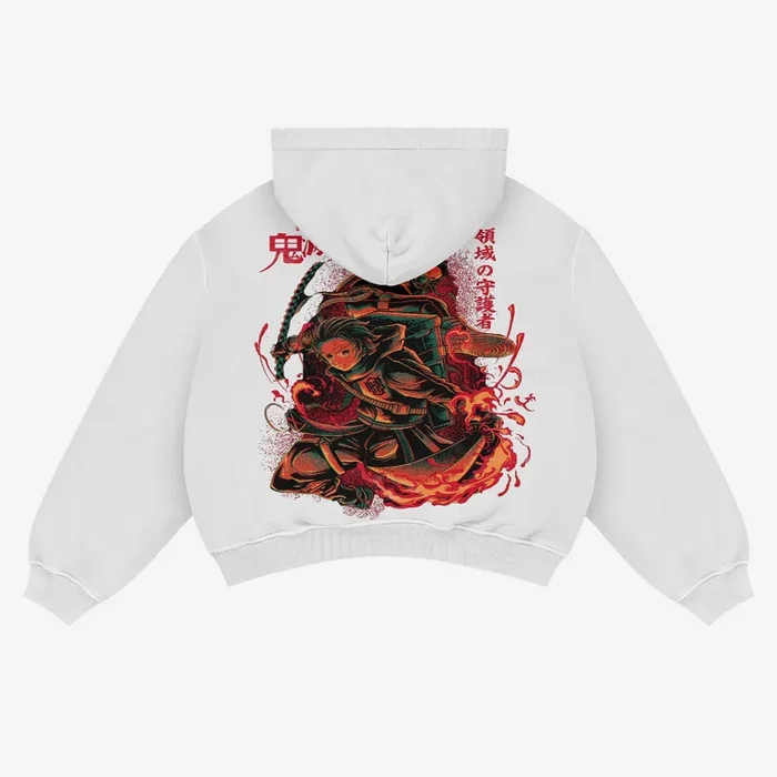 Slayer Demon Slayer Tanjiro Flame Soodie – 100% de algodón, vestimenta gráfica de anime de estilo calle