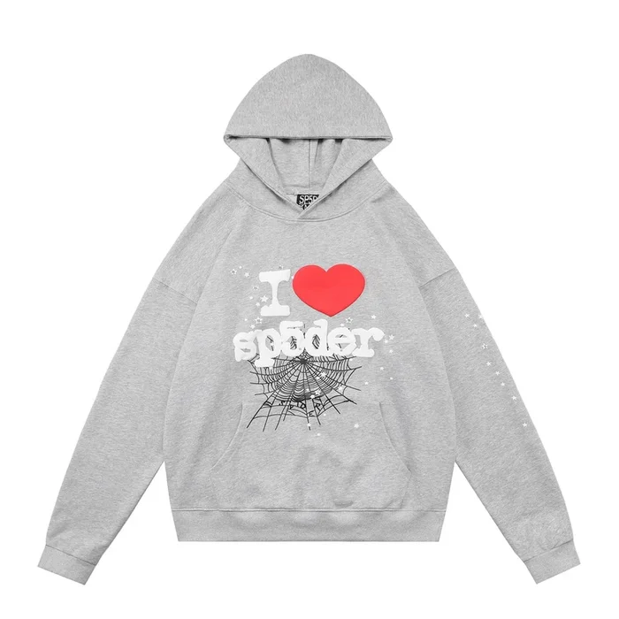 Sp5der “I Love Sp5der” Hoodie – Grey 440GSM Heavyweight Oversized Streetwear Pullover
