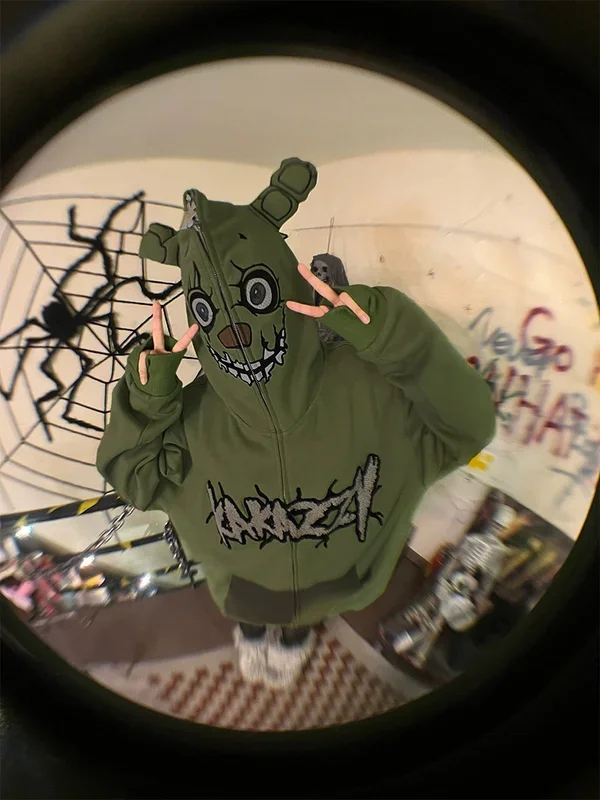 SpringTrap Capacilante de inspiración-400GSM Green Green Zip-Up Five Nights en Freddy’s Sweatshirt