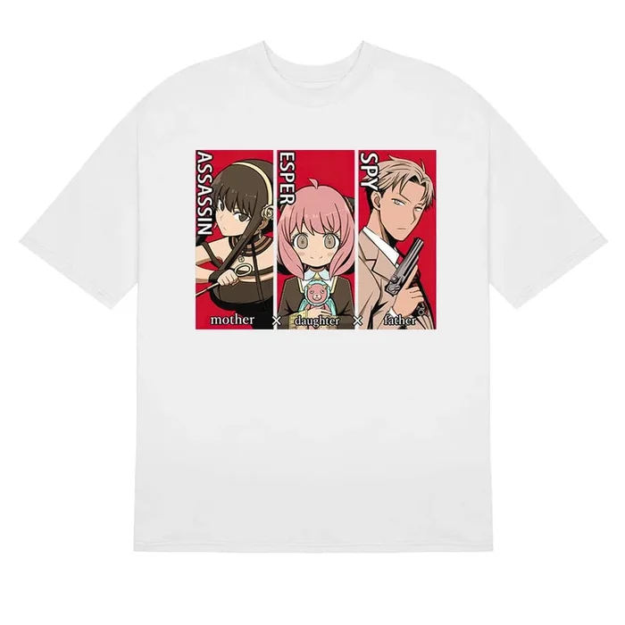 Spy Family Trio Trio -Shirt – Assassino, Esper, Design Spy | Camisa de anime de alta qualidade