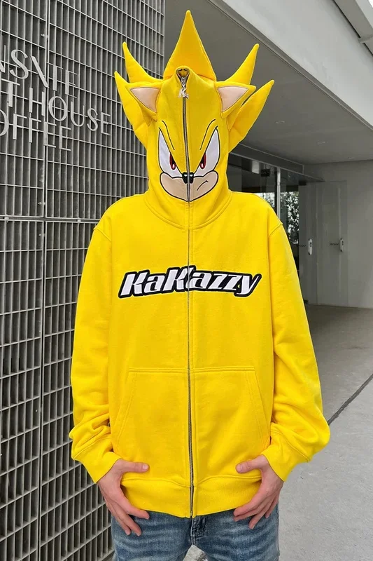 Super Sonic Kapuzenpullover mit durchgehendem Reißverschluss | Energiegeladener, von Anime inspirierter Cosplay-Kapuzenpullover