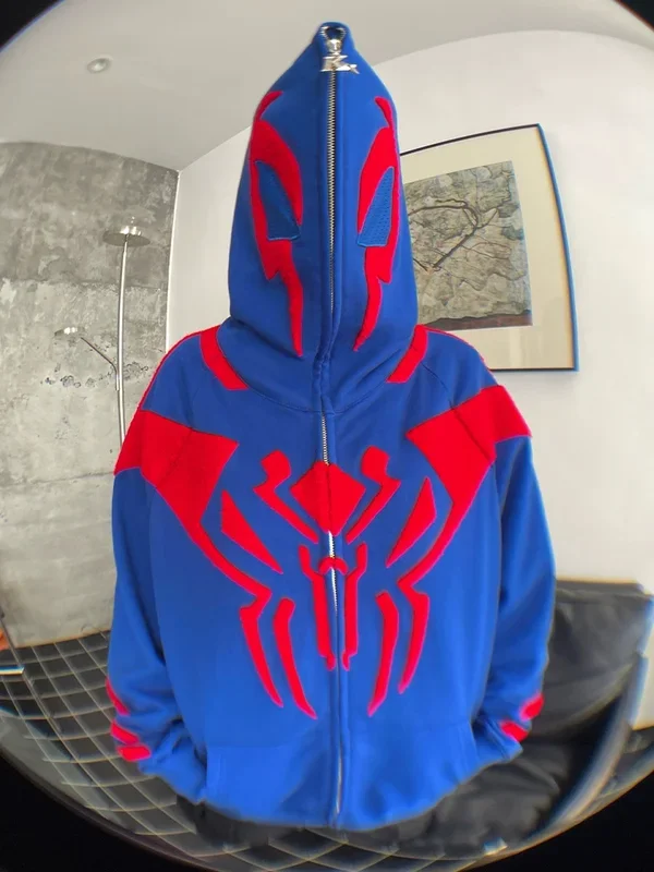 Superhero Spider Hoodie – 400GSM Oversized Blue and Red Zip-Up Sweatshirt for Fans