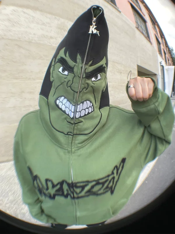 Sweat à capuche inspiré de Hulk – Sweat-shirt de super-héros surdimensionné vert zippé 400 g/m²