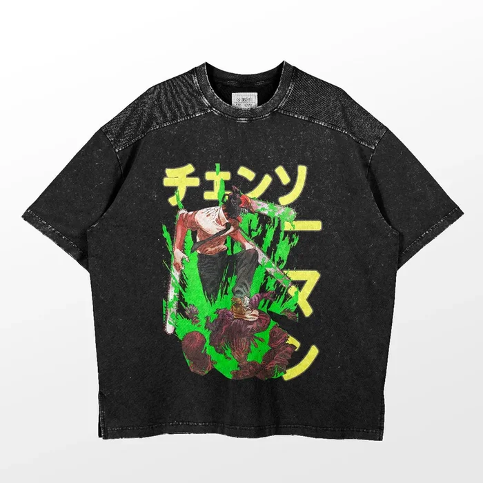 T-shirt Chainsaw Man Green Slash – Chemise Anime 100% coton avec design dynamique