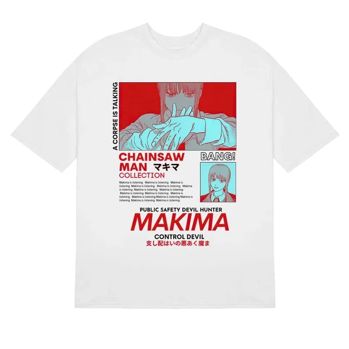 T-shirt Makima pour homme à la tronçonneuse, vêtements d’anime 100% coton