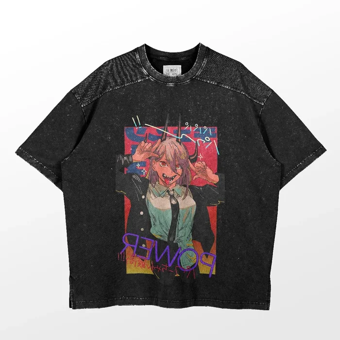 T -shirt Power Man Power – camisa de anime 100% algodão com design de ombro da moda