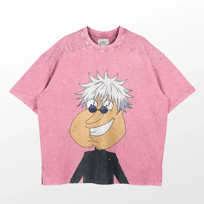 T-shirt Retro Jujutsu Kaisen Parody-Gojo Satoru Funny Cartoon Grande Tee de grandes dimensões