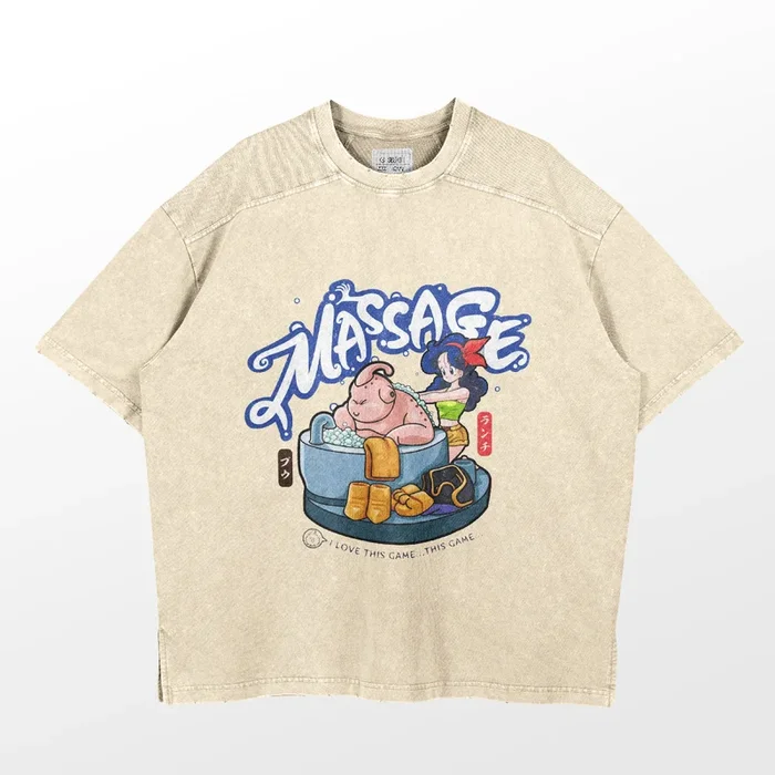 T-shirt rétro parodique Dragon Ball – Fun Massage Majin Buu Anime Graphic Oversized Tee