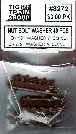 Tichy Train Group 8272 HO Scale Square 7′ Nut 13′ Washer (40 Pack)