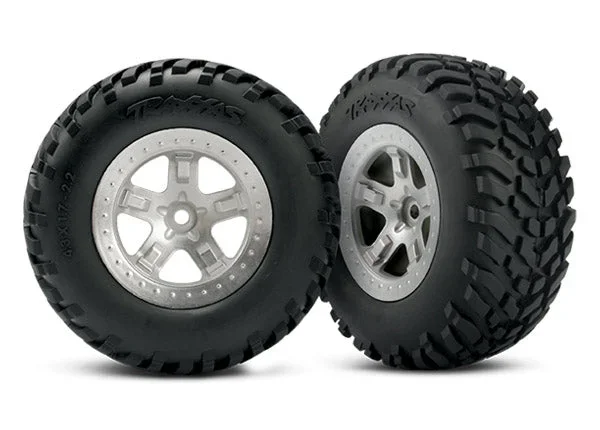 Traxxas 5873 SCT Off Road Tires on Beadlock Style Satin Chrome Wheels 2WD Rear 4×4 F&R