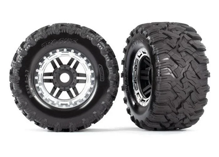 Traxxas 8972X Tire & Wheel Assembled Glued (Black Satin Chrome Beadlock Wheel)